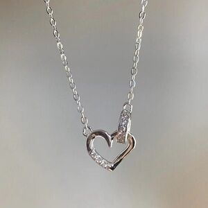Sterling Silver Heart Charm Pendant Necklace, 17inch New